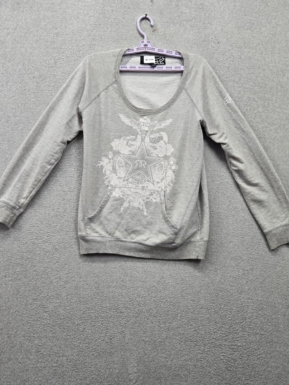 Rockstar Energy Drink x Fox Racing Women Sweatshirt L Gray Skull Logo Graphic